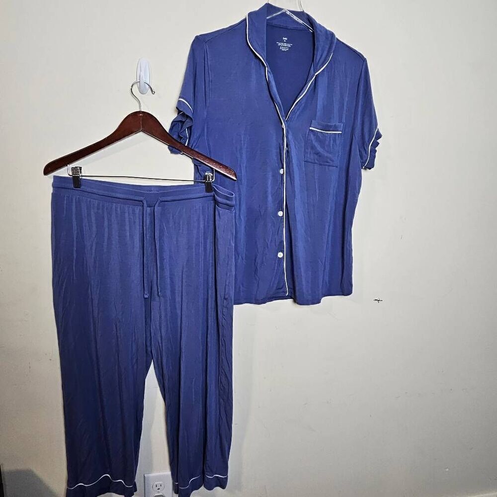 Knix Soft Pajama Set Short Sleeve Cropped Pants Blue XL
